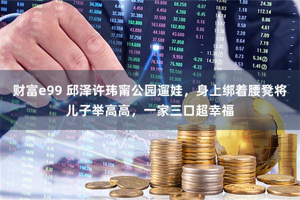 财富e99 邱泽许玮甯公园遛娃，身上绑着腰凳将儿子举高高，一家三口超幸福